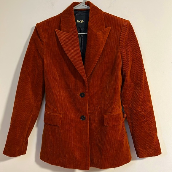 Maje Elle Corduroy Burnt Orange Camel Blazer Jacket Alessandra Ambrosio - Picture 2 of 8